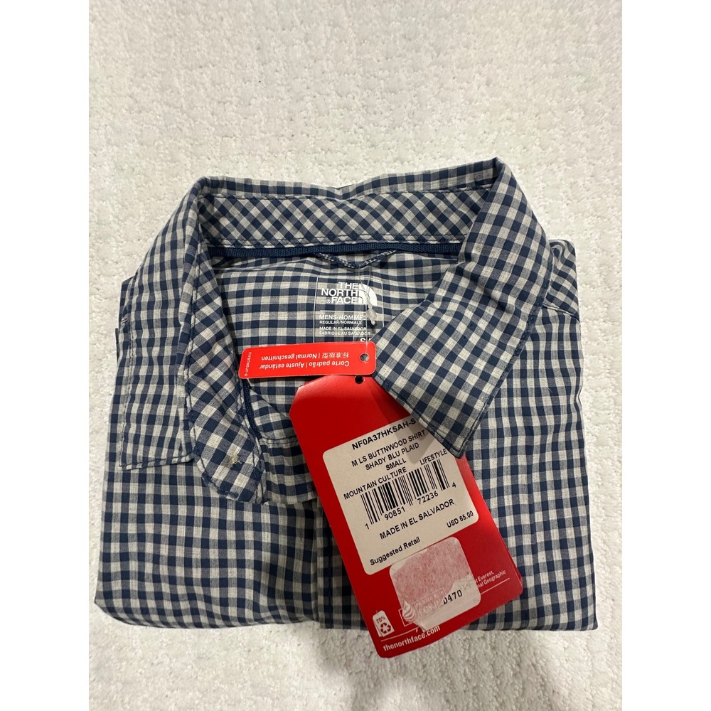 NWT The North Face Mens Long Sleeve Buttonwood Shirt Shady Blue Small